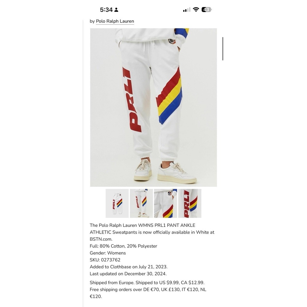 NWT Polo Ralph Lauren White 92 Racing 1 Joggers Size XS Unisex - Picture 12 of 12